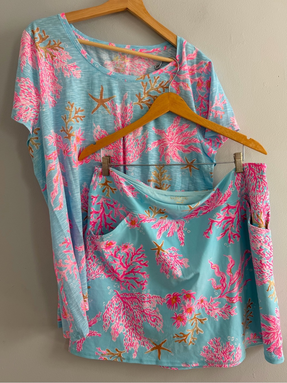 Lilly Pulitzer Luxletic Maryana Skort Etta Top Multi Royal Coral Set Size XXL